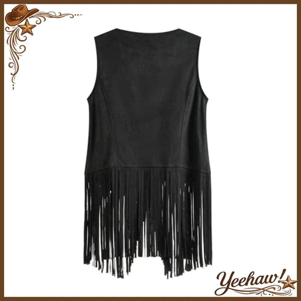 Small Western Fringe Vest Suede Tassel Top Loose Fit Polyester - Picture 3 of 3
